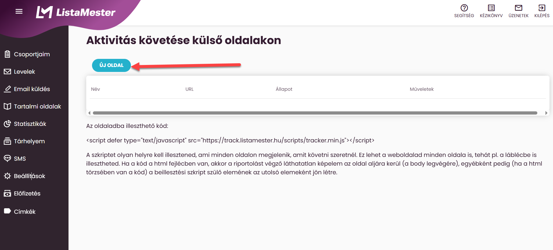 ListaMester - Útmutató – Szűrők - Oldalkövetés