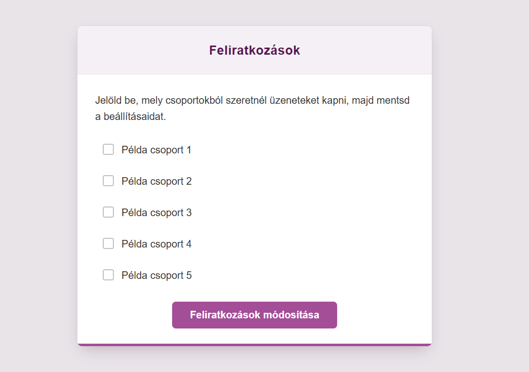 Listamester-Kézikönyv-Űrlapok - Több csoportos feliratkozó űrlapok - A példa űrlap