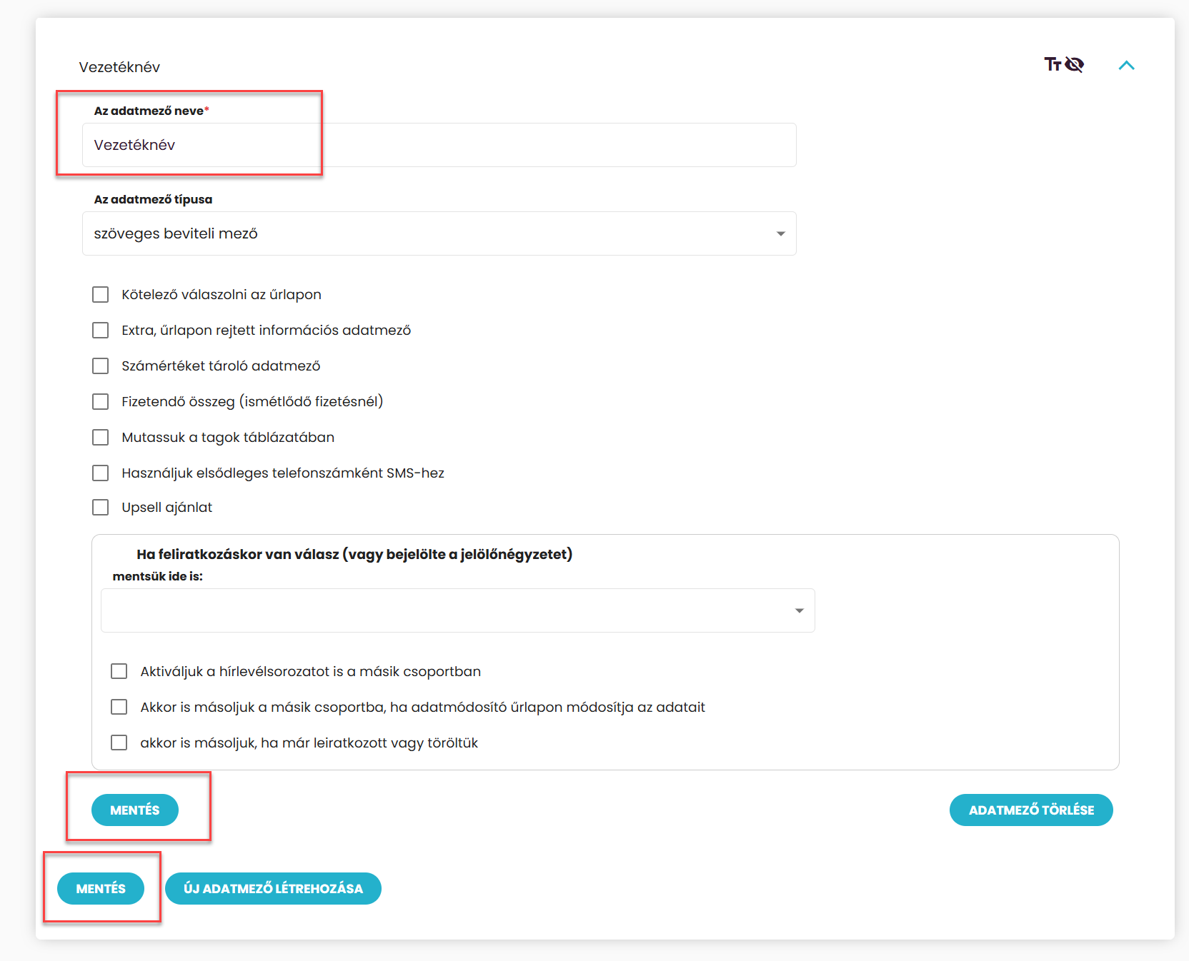 Listamester - Kézikönyv - csoporttagok- név adatmező változtatása keresztnévre