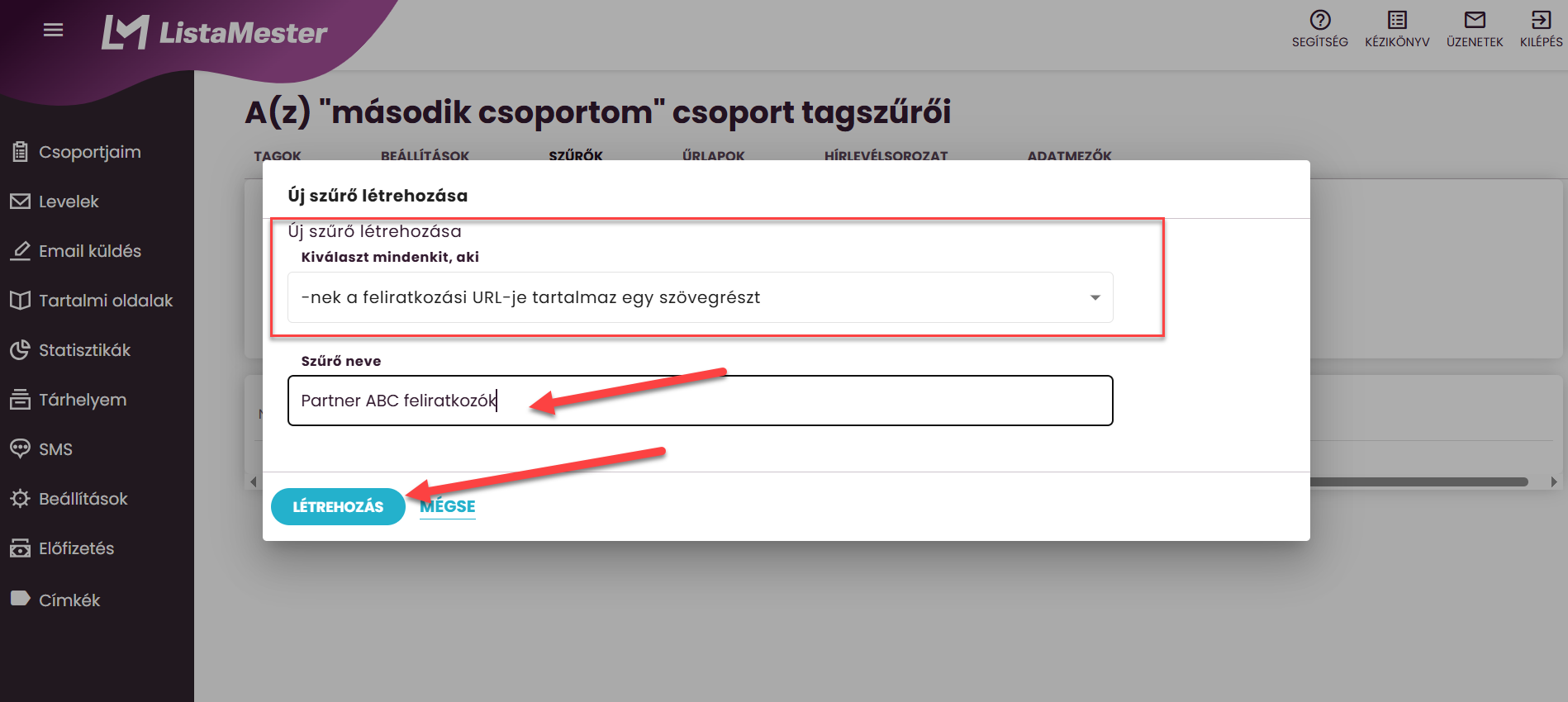 ListaMester - Útmutató - Szűrők