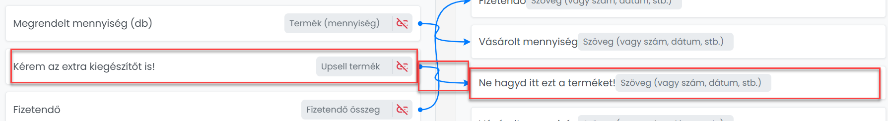 ListaMester - Útmutató - Upsell adatmezők összekötése