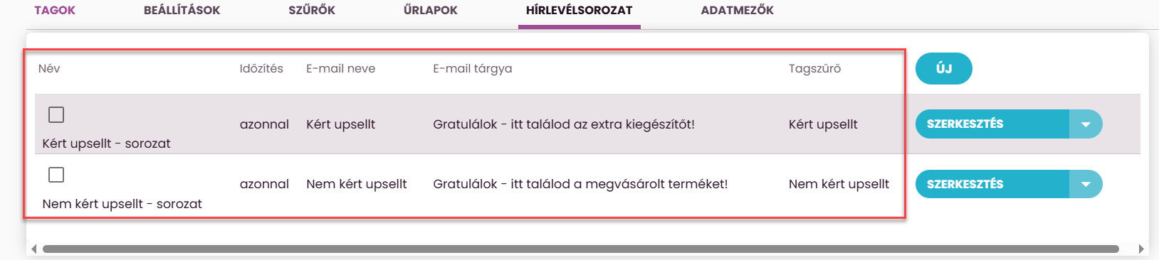 ListaMester - Útmutató - Upsell - Szűrő - sorozat