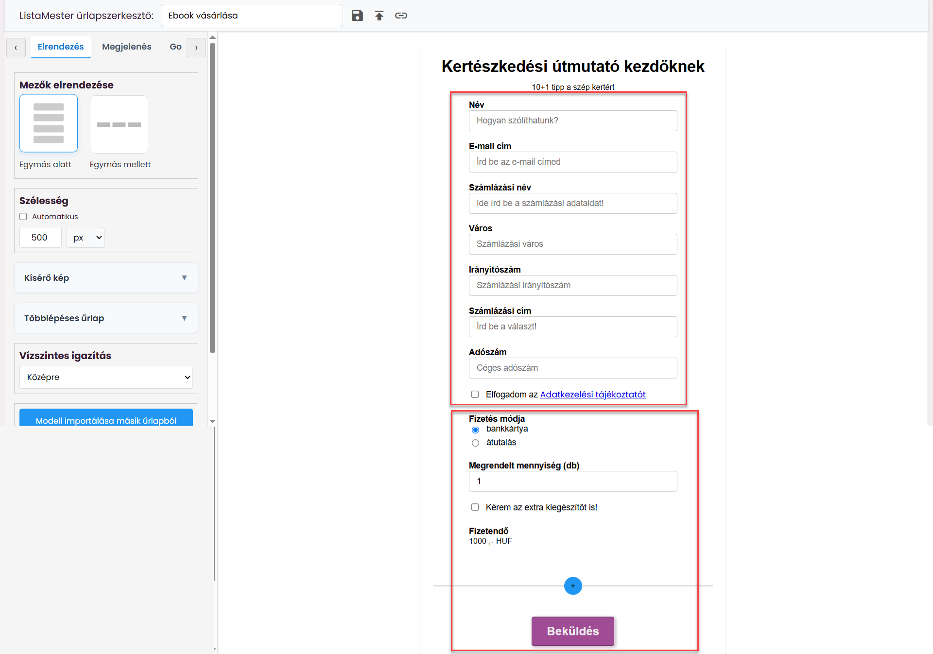 ListaMester - Útmutató - Számlázási adatmezők