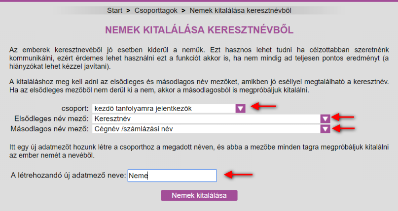 Feliratkozók nemének kitalálása keresztnévből a ListaMesterben